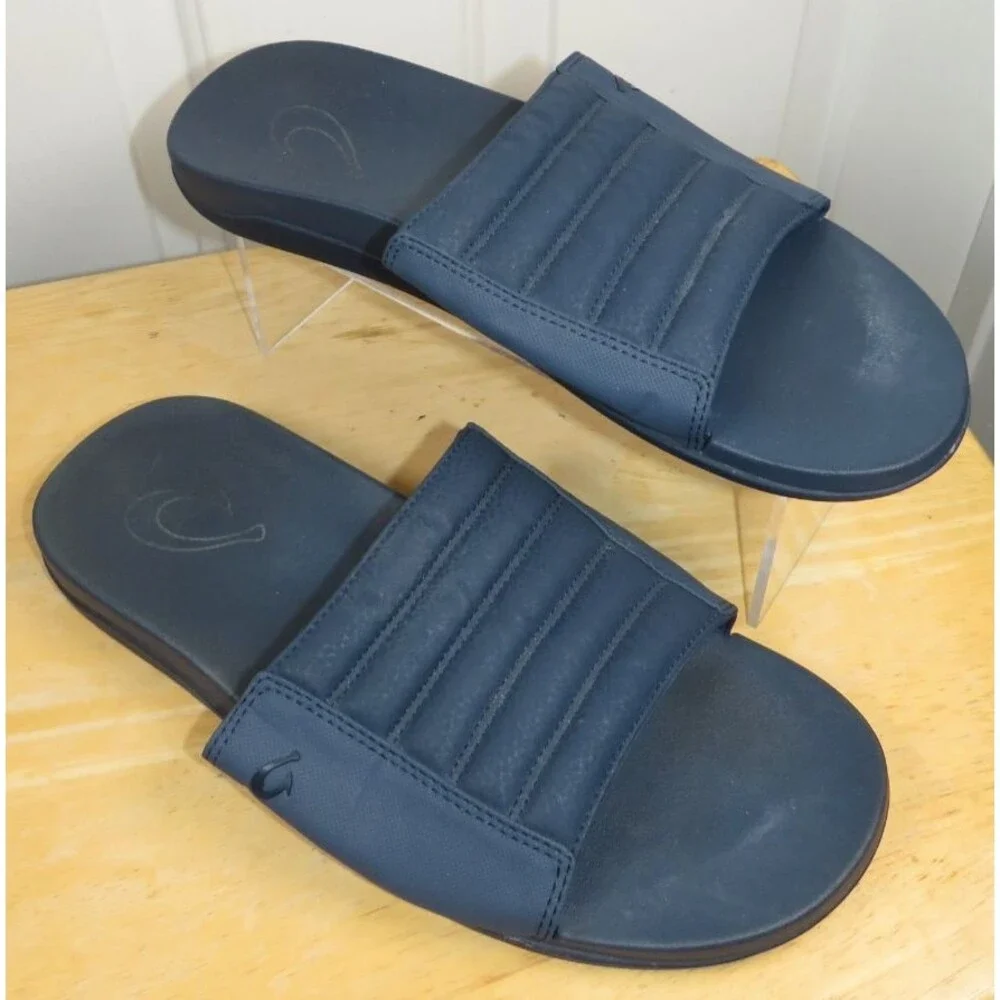 OluKai Maha 'Olu Mens Slide Sandals Moonlit Ocean Blue Comfort Slip On Size 9